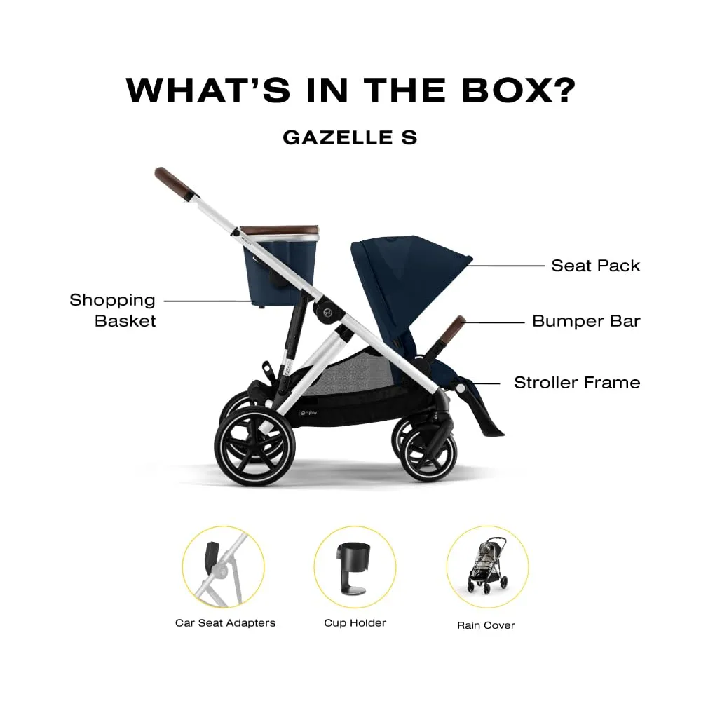 Cybex Gazelle S All-in-One Toddler and Baby Stroller with Over 20 Modular Configurations, Ergonomic Near-Flat Recline, Shopper Basket, and Compact Fold, Ocean Blue