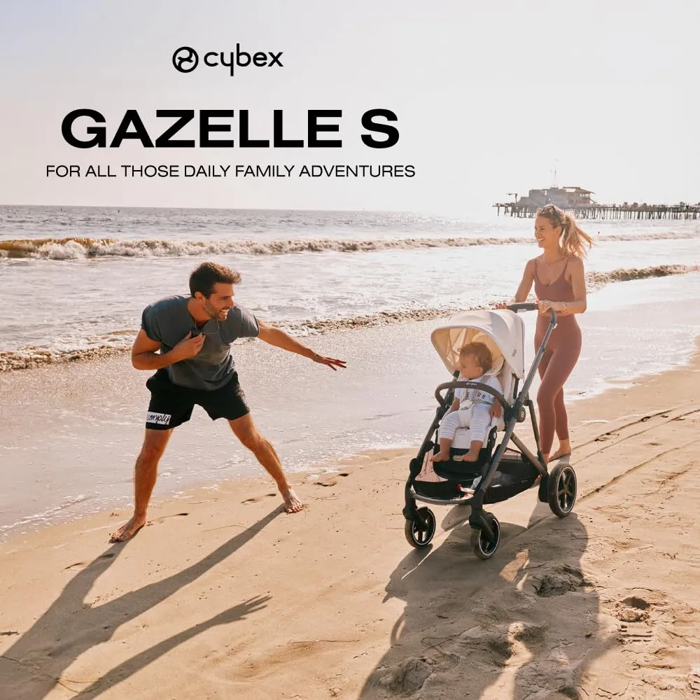 Cybex Gazelle S All-in-One Toddler and Baby Stroller with Over 20 Modular Configurations, Ergonomic Near-Flat Recline, Shopper Basket, and Compact Fold,Moon Black, Black Frame