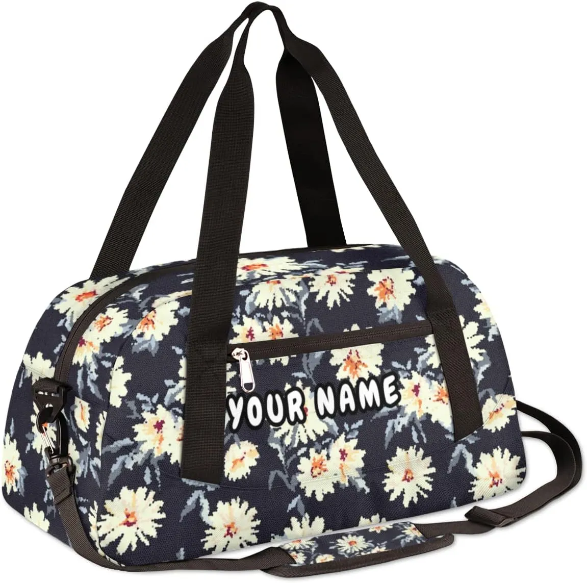 Daisy Flower Print Personalized Kids Duffel Bag for Girls Boys, Daisy Debris Custom Dance Bag Overnight Small Duffel Bag Carry On Weekend Sports Travel Bag for School Practice Gymnastics Ballet