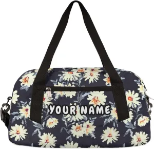 Daisy Flower Print Personalized Kids Duffel Bag for Girls Boys, Daisy Debris Custom Dance Bag Overnight Small Duffel Bag Carry On Weekend Sports Travel Bag for School Practice Gymnastics Ballet