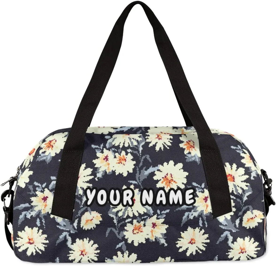Daisy Flower Print Personalized Kids Duffel Bag for Girls Boys, Daisy Debris Custom Dance Bag Overnight Small Duffel Bag Carry On Weekend Sports Travel Bag for School Practice Gymnastics Ballet