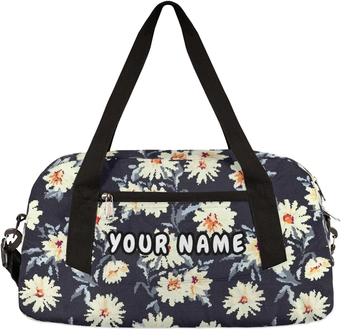 Daisy Flower Print Personalized Kids Duffel Bag for Girls Boys, Daisy Debris Custom Dance Bag Overnight Small Duffel Bag Carry On Weekend Sports Travel Bag for School Practice Gymnastics Ballet