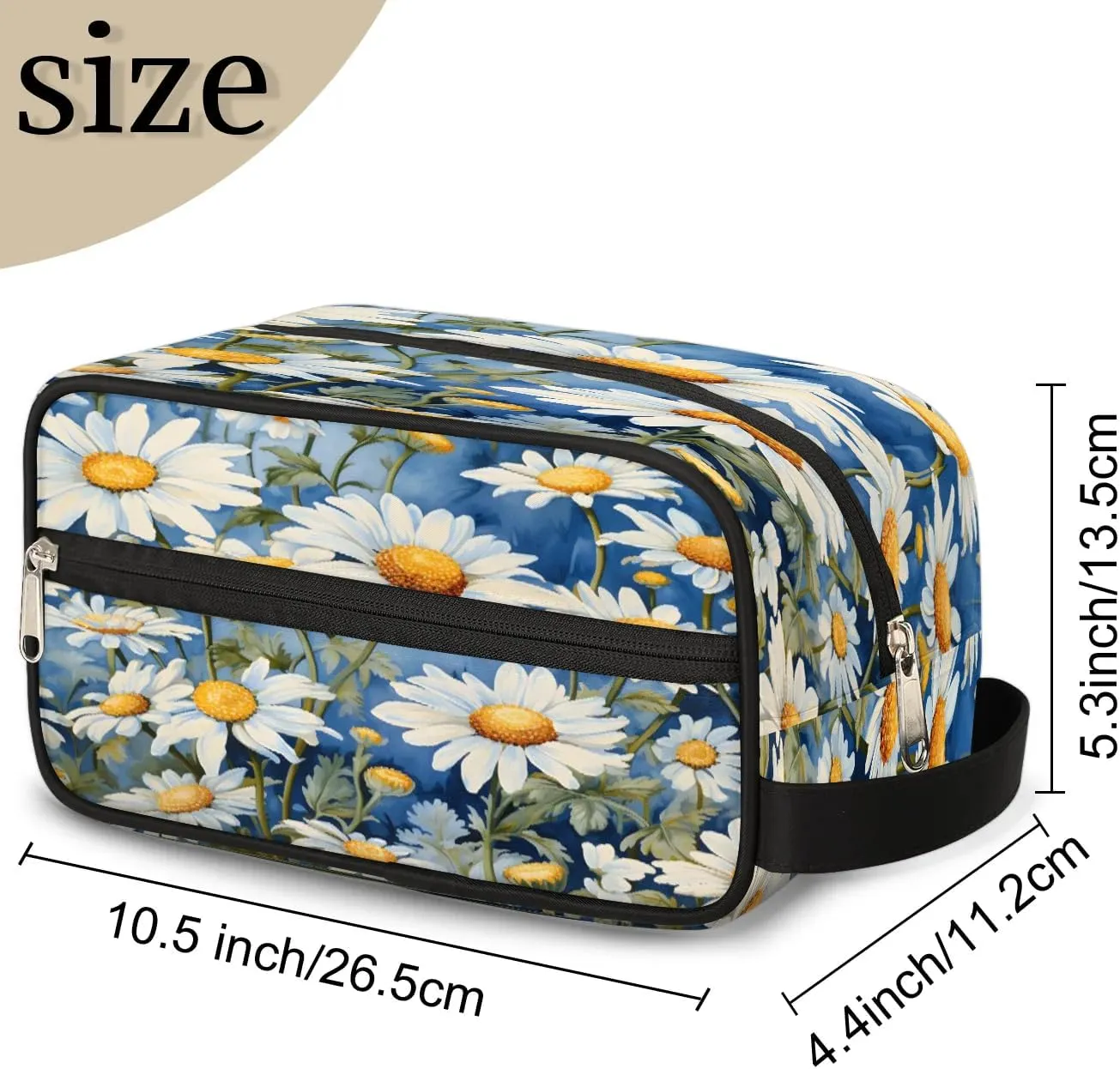 Daisy Flower Travel Toiletry Bag for Women Men Waterproof Cosmetic Makeup Bag Shaving Bag Storage Bags with Handle for Toiletries and Shaving Accessories