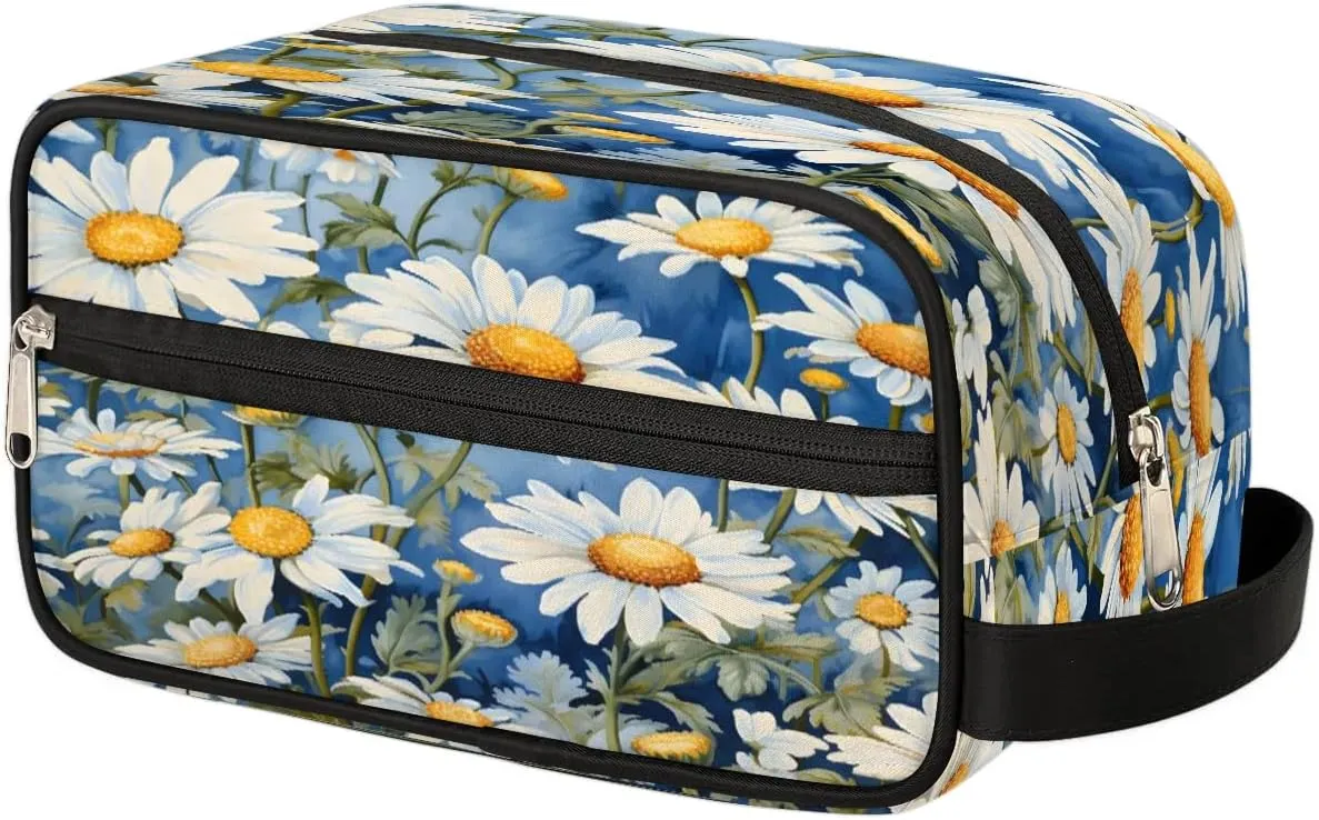 Daisy Flower Travel Toiletry Bag for Women Men Waterproof Cosmetic Makeup Bag Shaving Bag Storage Bags with Handle for Toiletries and Shaving Accessories