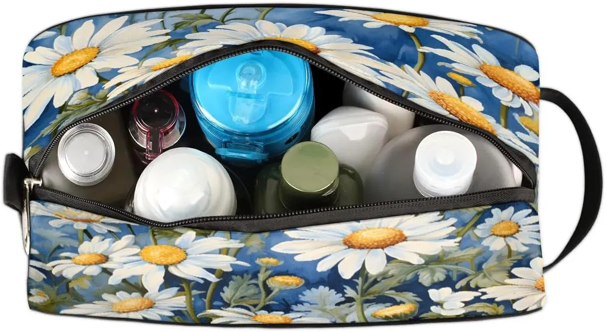 Daisy Flower Travel Toiletry Bag for Women Men Waterproof Cosmetic Makeup Bag Shaving Bag Storage Bags with Handle for Toiletries and Shaving Accessories