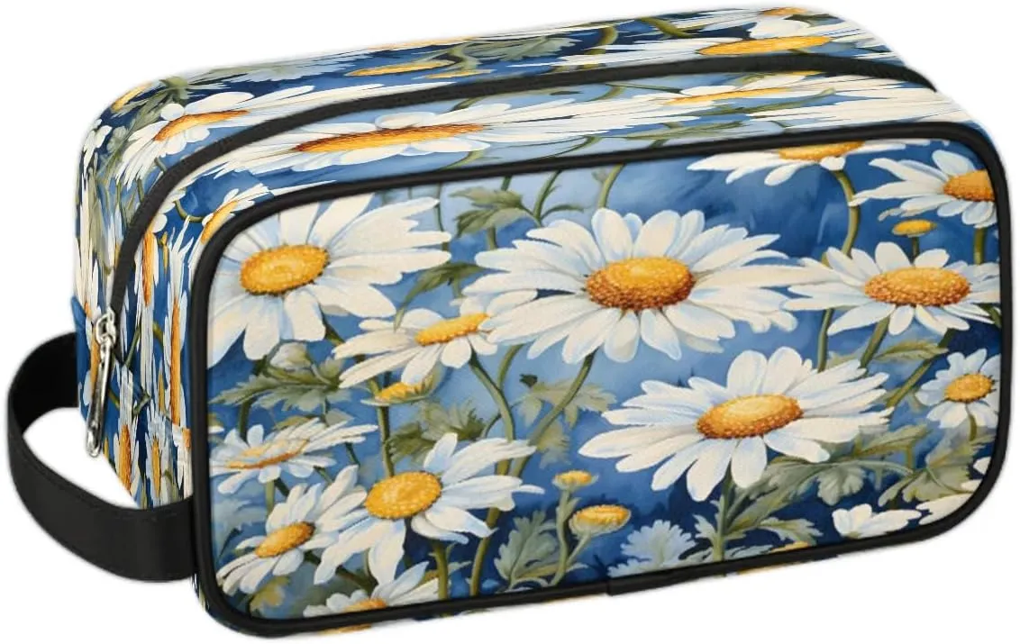 Daisy Flower Travel Toiletry Bag for Women Men Waterproof Cosmetic Makeup Bag Shaving Bag Storage Bags with Handle for Toiletries and Shaving Accessories