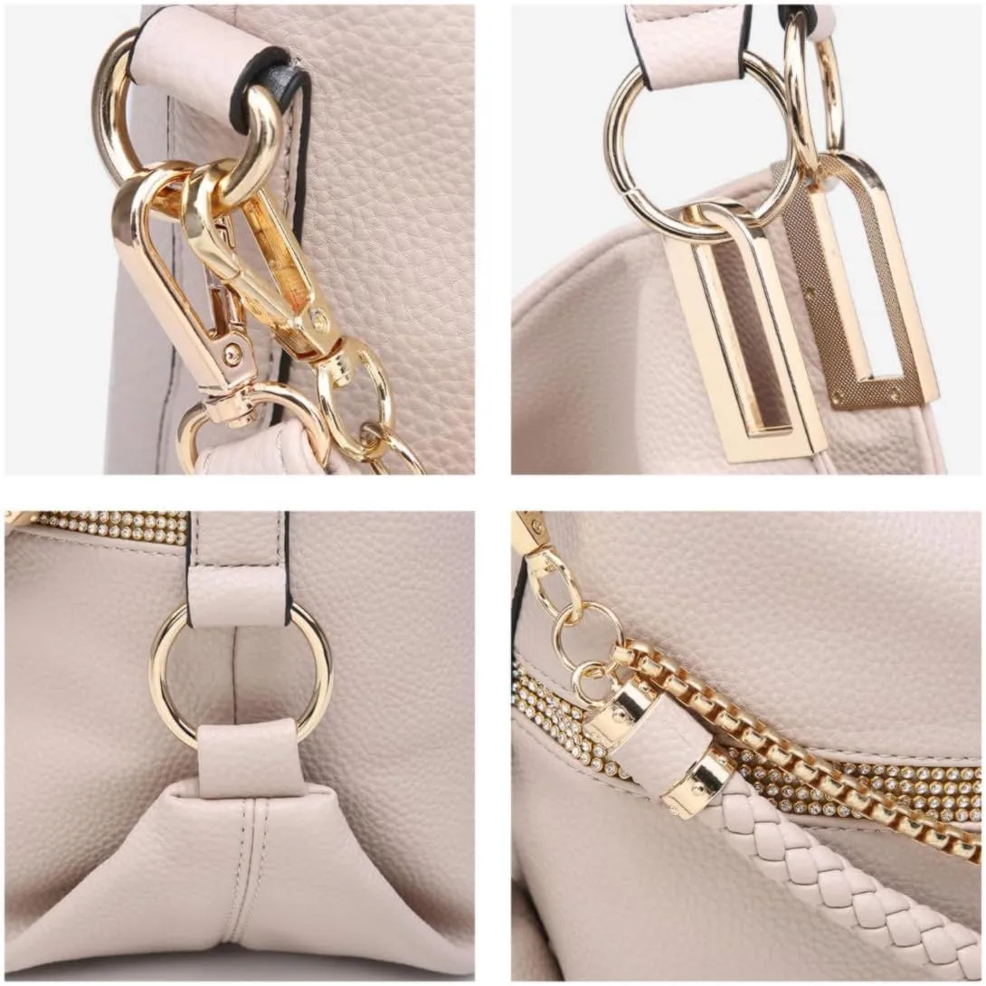 Dasein Purses for Women Vegan Leather Handbags Rhinestones Hobo Bags Tote Purse Shoulder Bag Ladies Handbag