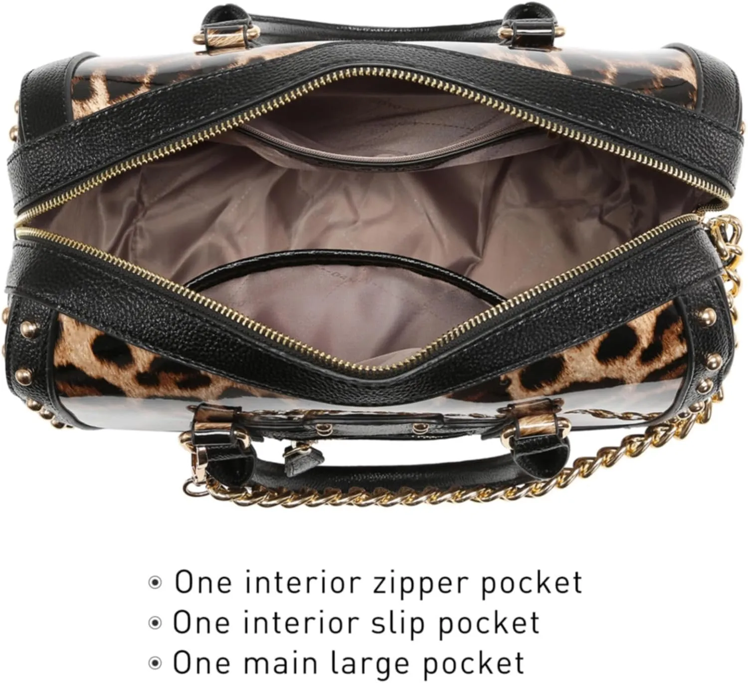 Dasein Women's Barrel Bag Shiny Patent Faux Leather Handbag with Rivet Decoration Top Handle Satchel Shoulder Purse