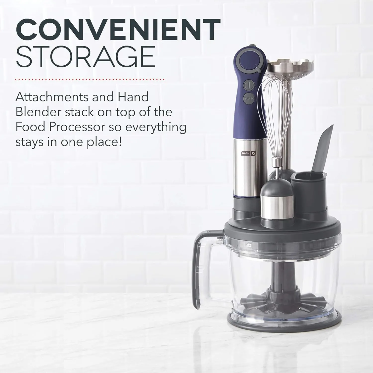Dash Chef Series Deluxe Immersion Hand Blender, 5 Speed Stick Blender with Stainless Steel Blades, Dough Hooks, Food Processor, Grate, Mash, Slice, Whisk Attachments and Recipe Guide – Midnight