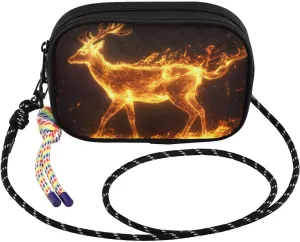 Deer Flame Black Crossbody Bags for Women Cell Phone Purses Women's Shoulder Handbag Wallet Purse with Rope Pendant