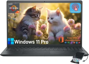 Dell Inspiron 15.6" Touchscreen Laptop - Business & Student Laptop Computer, with Office Lifetime & Win 11 Pro, AMD Ryzen 7 7730U, External DVD Drive, WVA LED FHD Anti-Glare Display, 64GB RAM, 2TB SSD