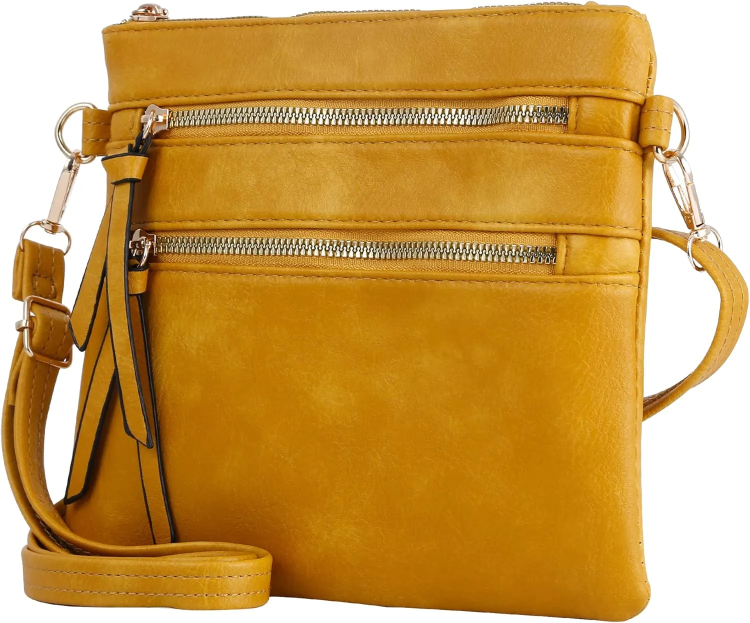 DELUXITY Essential Casual Functional Multi Pocket Double Zipper Crossbody Purse Bag Shoulder Bag for Women