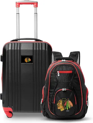 Denco Chicago Blackhawks 2-Piece Luggage Set, Includes 21-inch Two-Tone Hardcase Spinner and 19" Laptop Backpack