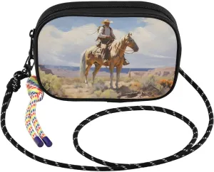 Desert Landscape Cowboy Crossbody Bags for Women Cell Phone Purses Women's Shoulder Handbag Wallet Purse with Rope Pendant