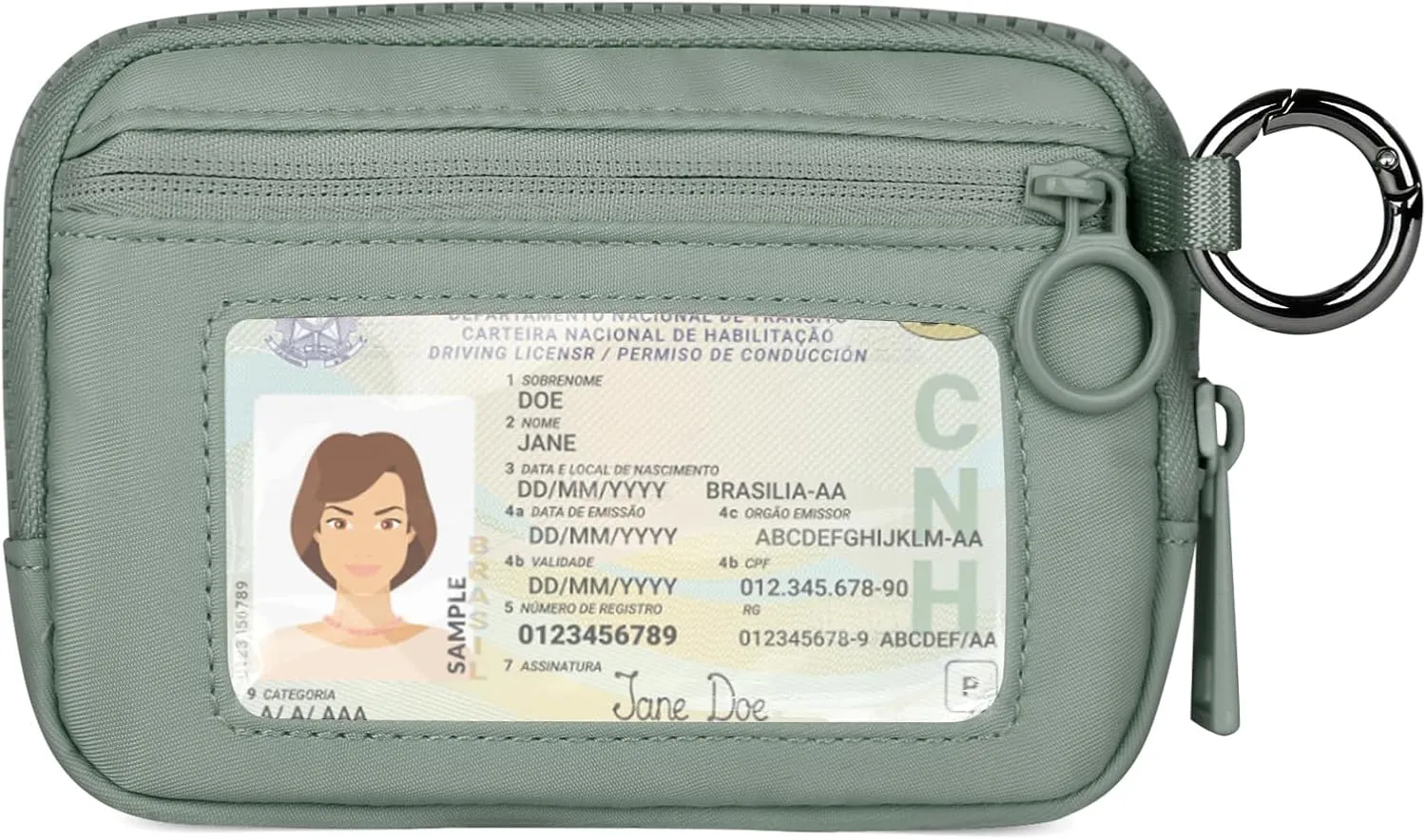 Didida The Iris Wallet Zip Card Case with ID Window Purses for Women Coin Purse with Zipper Mini Portable Keychain Wallet, Olive Green