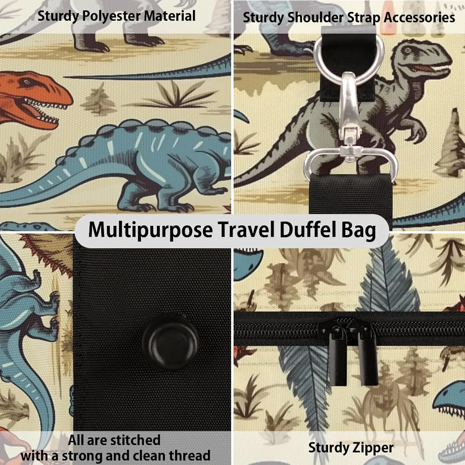 Dinosaur Cartoon Dino Travel Bag for Men Women, Gym Duffle Bags for Travel, Carry On Luggage Bag, Weekender Overnight Workout Bags