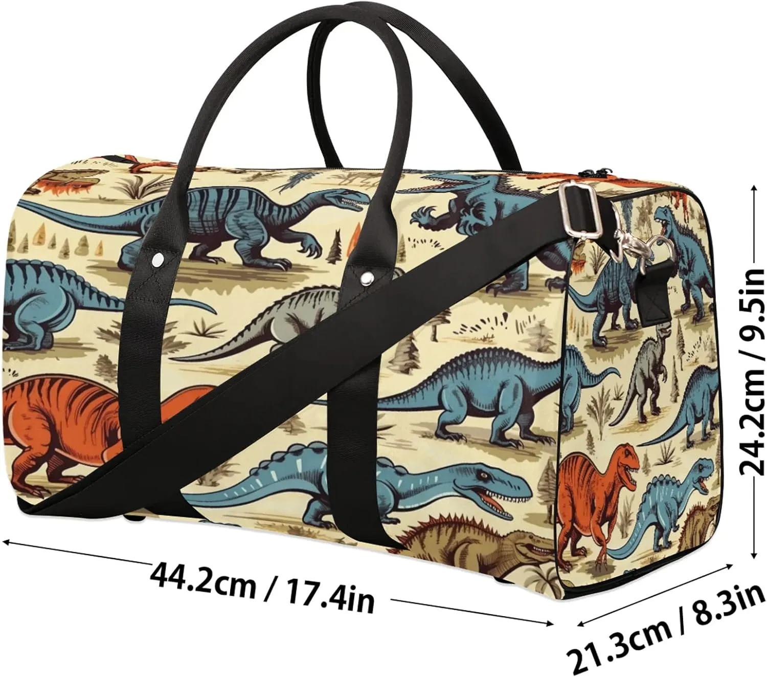 Dinosaur Cartoon Dino Travel Bag for Men Women, Gym Duffle Bags for Travel, Carry On Luggage Bag, Weekender Overnight Workout Bags