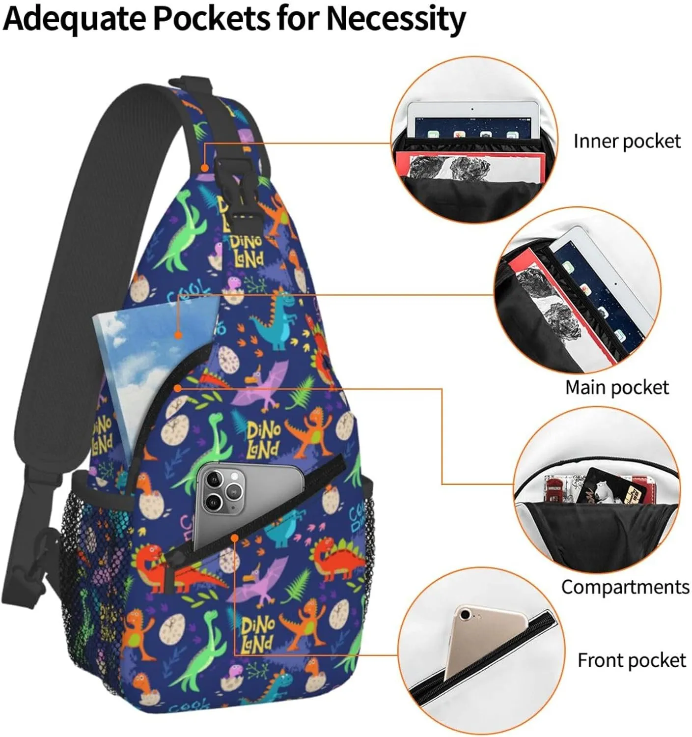 Dinosaur Shell Breaking Chest Sling Bag Crossbody Shoulder Backpack Bag Gym Cycling Daypack Travel Hiking Cross Bag