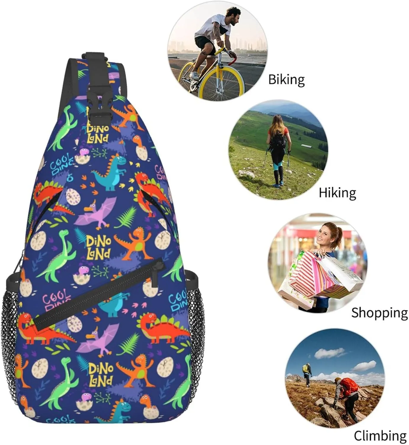 Dinosaur Shell Breaking Chest Sling Bag Crossbody Shoulder Backpack Bag Gym Cycling Daypack Travel Hiking Cross Bag
