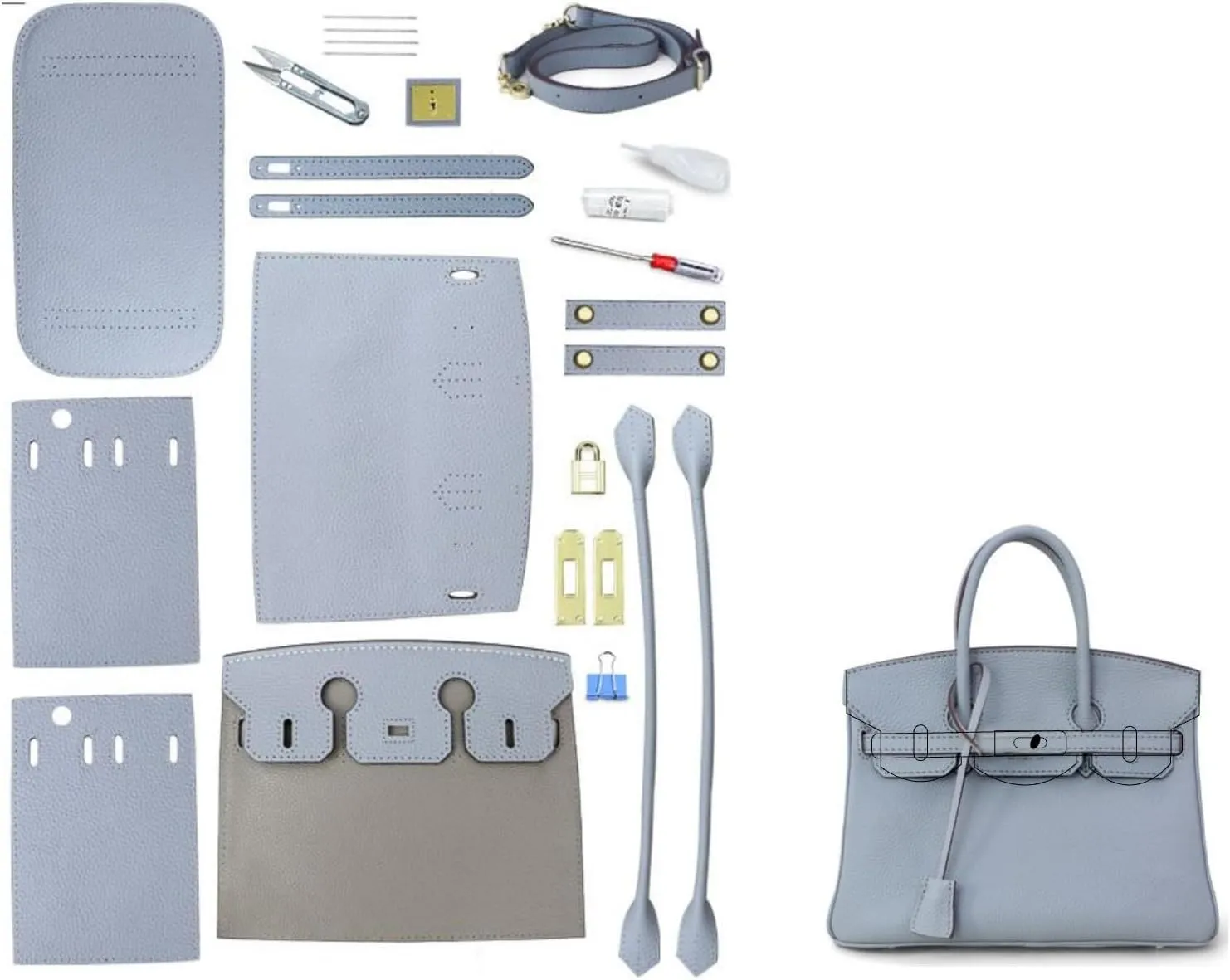 DIY Full-Grain Leather Crossbody Bag Kit, Personalized Designer Handbag for Women, Perfect Holiday Gift, Handmade Shoulder Bag Sewing Kit for Ladies. (Blue)