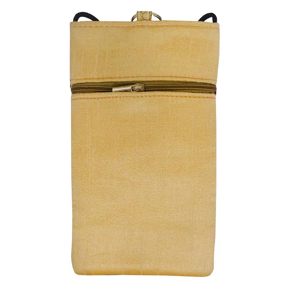DMS RETAIL Multicolored Golden Ethnic Embroidered Mobile Pouch for Women with Waist Clip and Belt