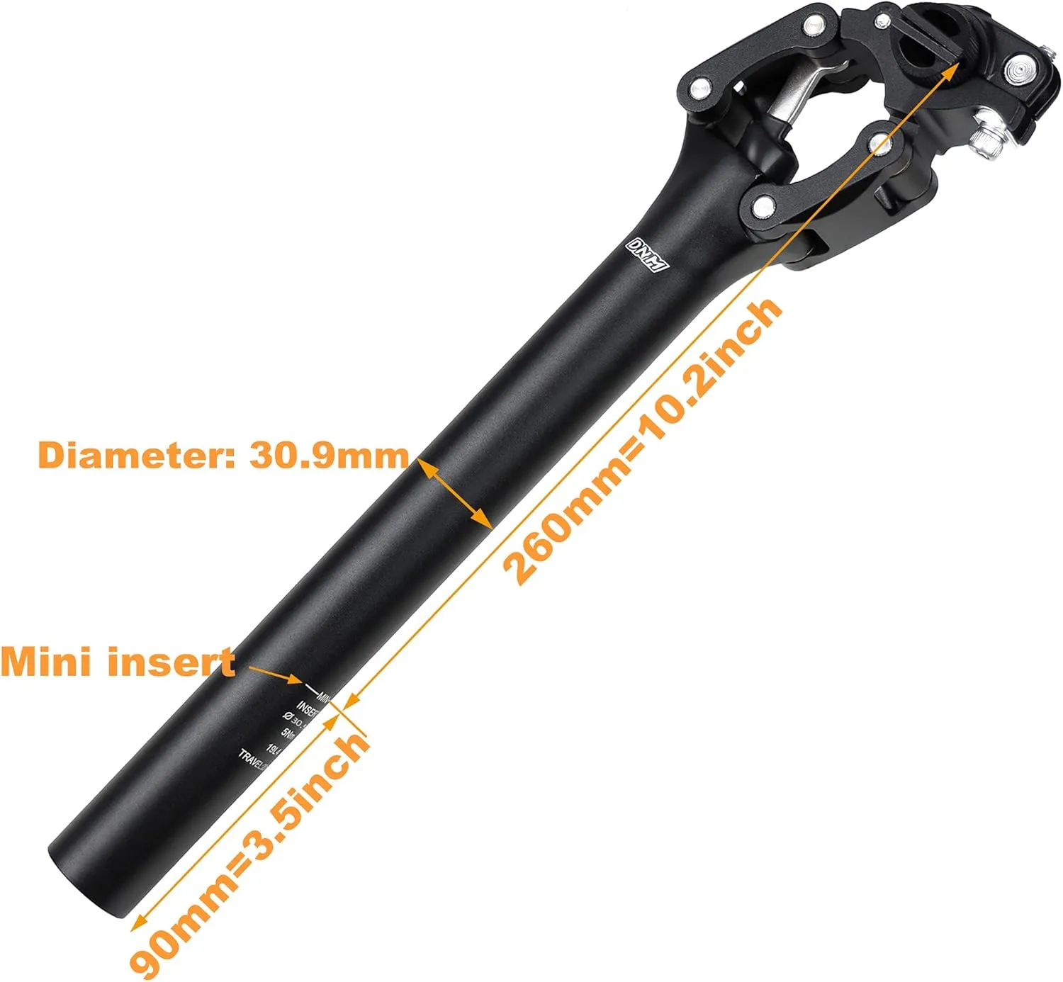DNM Suspension Mountain MTB Road Bike Bicycle Seatpost Seat Shock Absorber Post - Travel 20mm Vertical & 15mm Horizontal - Length 350mm - Recommended Load Weight 176-220 lbs