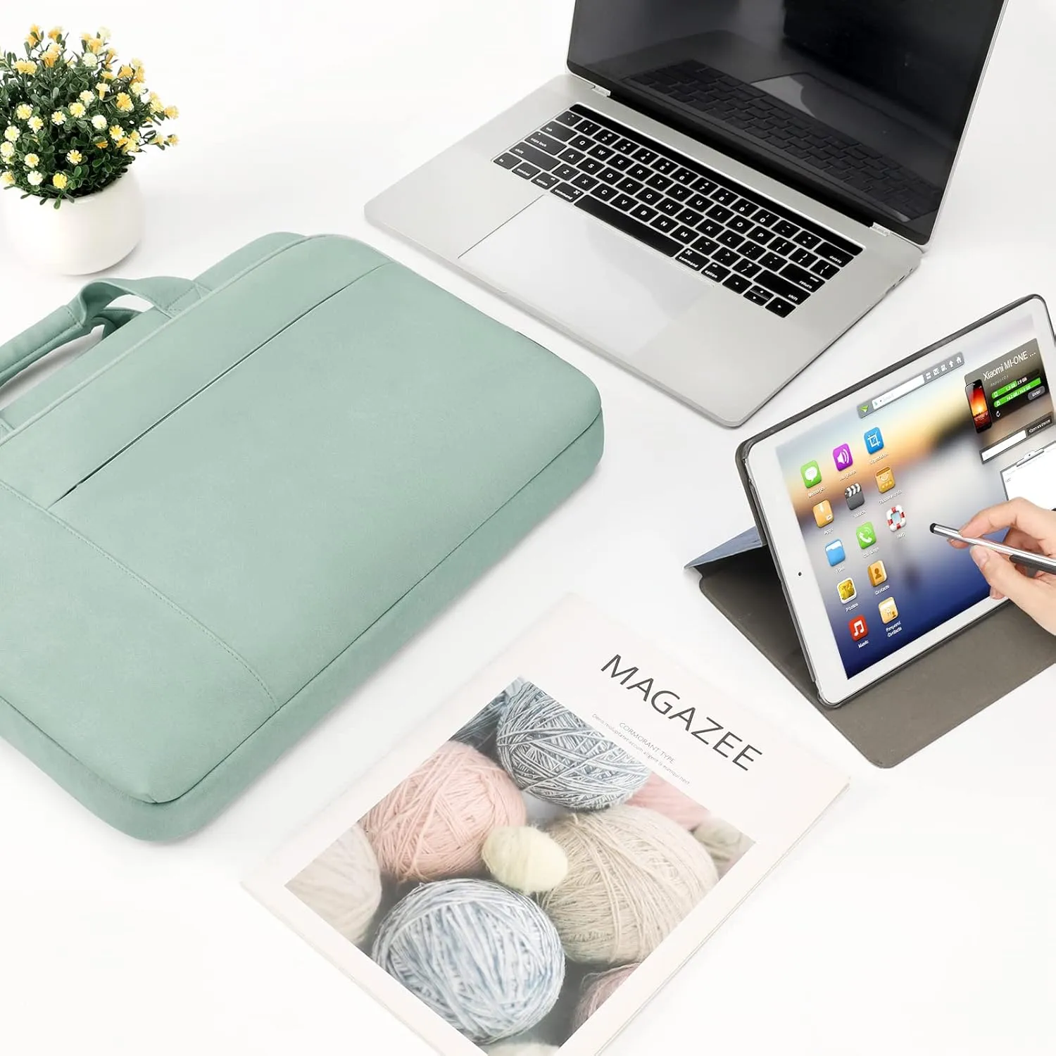 DOMISO 14 inch Laptop Bag Business Briefcase Water-resistant Notebook Messenger Shoulder Bag for 14" MacBook Pro/HP Stream 14 Chromebook 14/Lenovo IdeaPad ThinkPad/ASUS ZenBook,Sage Green