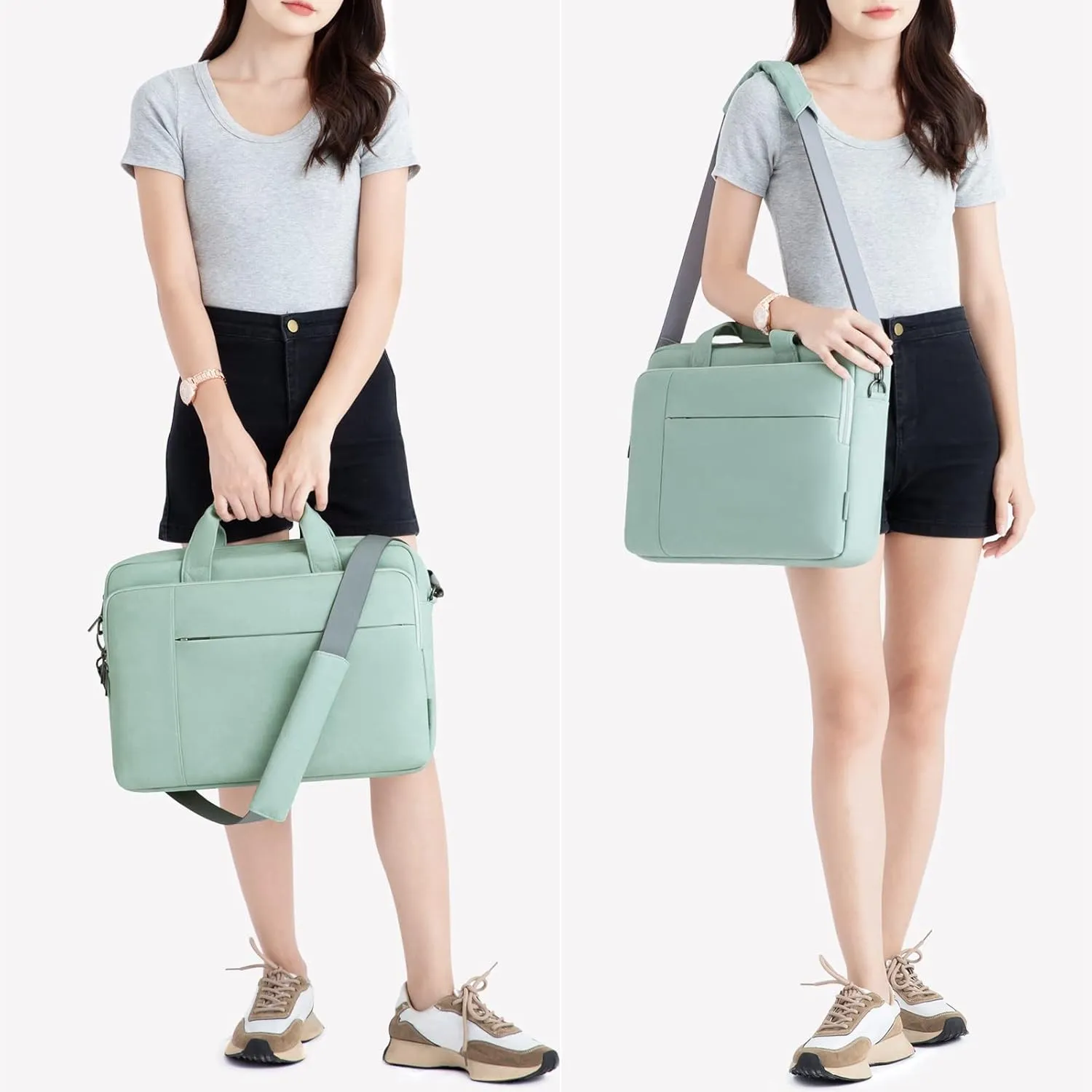 DOMISO 14 inch Laptop Bag Business Briefcase Water-resistant Notebook Messenger Shoulder Bag for 14" MacBook Pro/HP Stream 14 Chromebook 14/Lenovo IdeaPad ThinkPad/ASUS ZenBook,Sage Green
