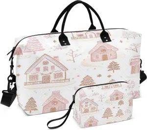 Doodle Christmas Cottage Pattern Travel Bag, Travel Overnight Bag, Tote Bag, Travel Organizer, Gym Bag, Unisex