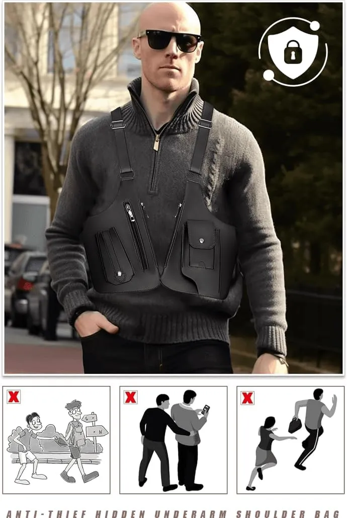 Double Shoulder Strap Multi-Pocket Outdoor Anti-Theft Tactical Bag, Anti-Theft Hidden Underarm Leisure Backpack