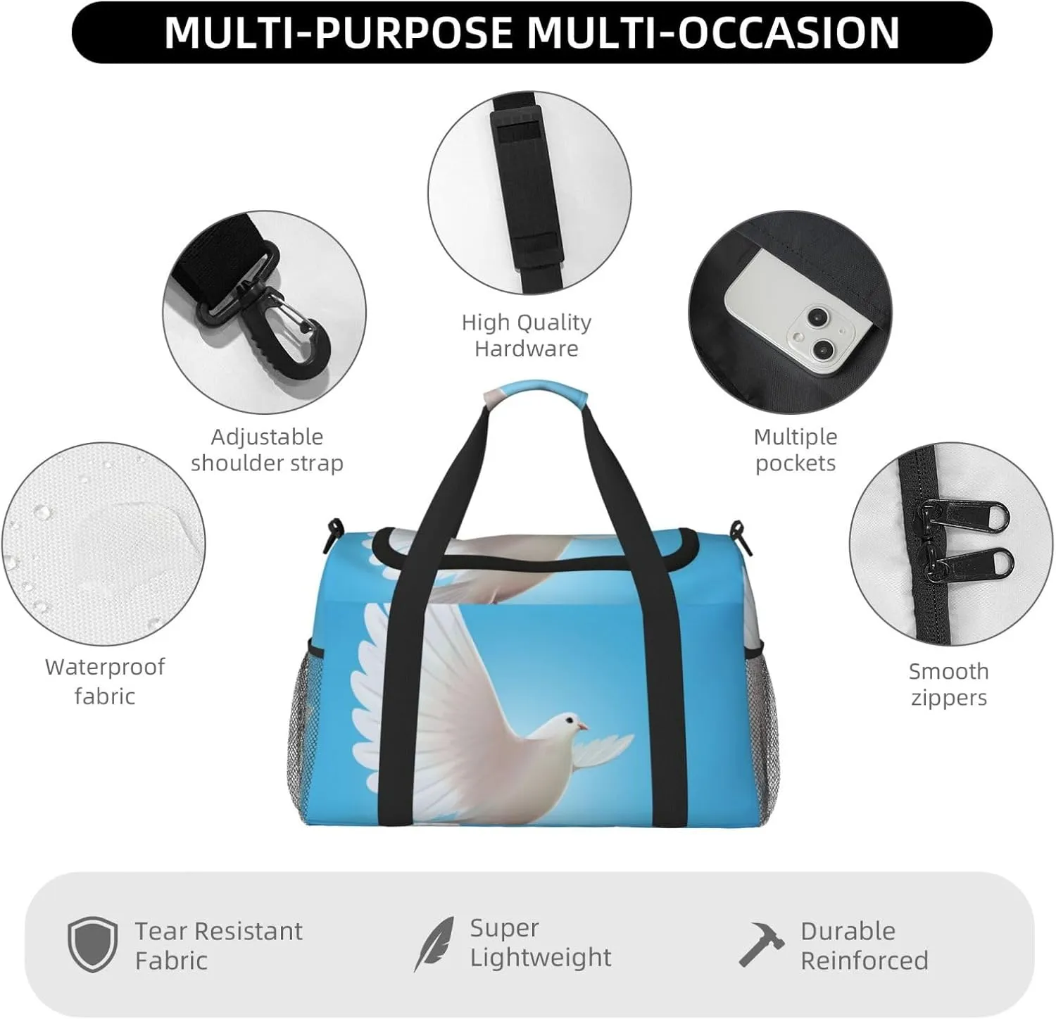 Dove Of Peace Travel Duffel Bag Large Foldable Waterproof Overnight Bag For Beach Swim Bags Pool Sports Gym