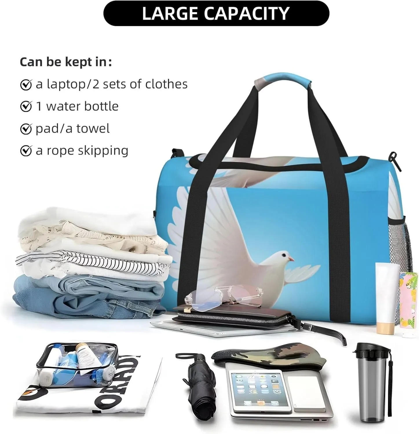 Dove Of Peace Travel Duffel Bag Large Foldable Waterproof Overnight Bag For Beach Swim Bags Pool Sports Gym