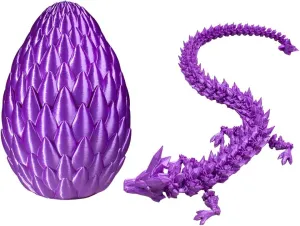 Dragon Eggs with Dragon Inside, 16.5 Inch【TechHorizon SSU】 Large 3D Printed Dragon Egg Articulated Dragon Crystal Dragon Executive Desk Toys Fidget Toy(Purple,with Egg)