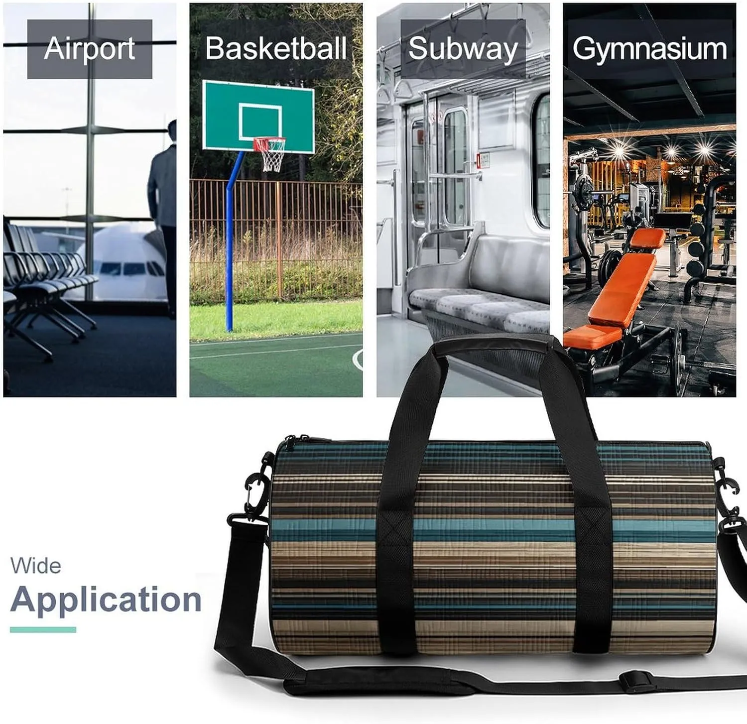 Duffel Bag for Men Women Gym Bag Beige And Brown Stripes Travel Duffel Bag Waterproof Overnight Bag for Sports Workout