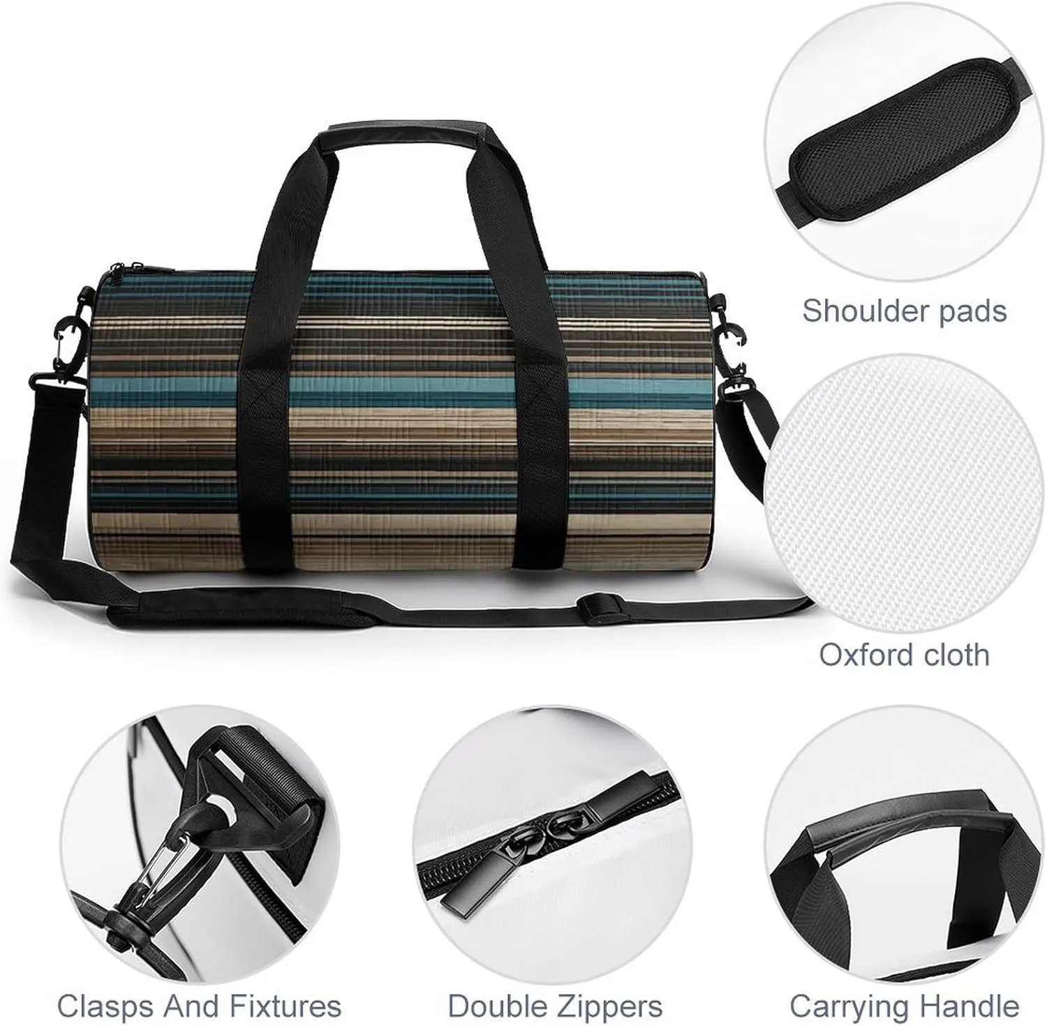 Duffel Bag for Men Women Gym Bag Beige And Brown Stripes Travel Duffel Bag Waterproof Overnight Bag for Sports Workout