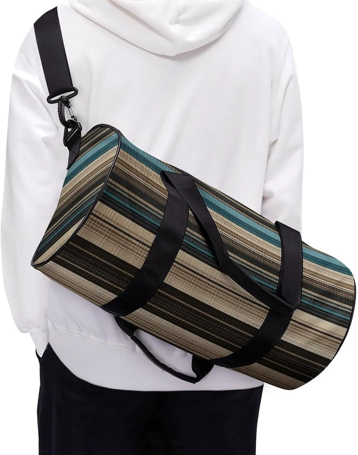 Duffel Bag for Men Women Gym Bag Beige And Brown Stripes Travel Duffel Bag Waterproof Overnight Bag for Sports Workout