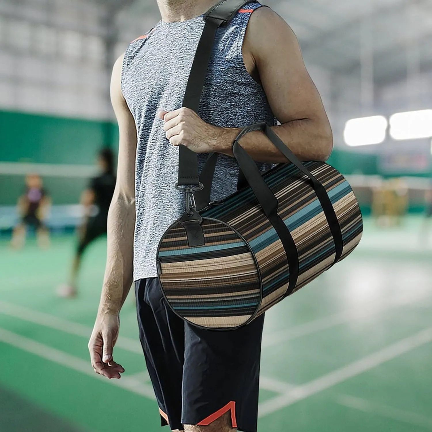 Duffel Bag for Men Women Gym Bag Beige And Brown Stripes Travel Duffel Bag Waterproof Overnight Bag for Sports Workout
