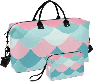 Duffel Bags Carry On Weekend Bag Gym Duffel Bag with Toiletry Bag for Travel Large Capacity Fish Scale Light Green