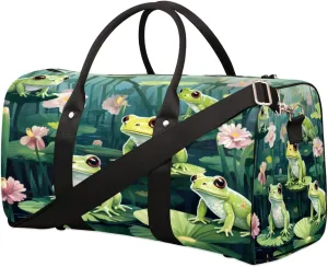 Duffel Bags Pond Green Frogs Large Tote Bag Lotus Overnight Travel Bags for Women Men Lightweight Duffel Bag Adjustable Strap Carry On Bag Waterproof Gym Travel Bag