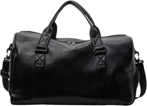 Duffle Travel Bag Waterproof Leather Weekend Bag Carry On Hangbag With Shoe Compartment & Wet Pocket,Sports Tote Gym Bag Hospital Bags,Overnight Bag For Men (Black)