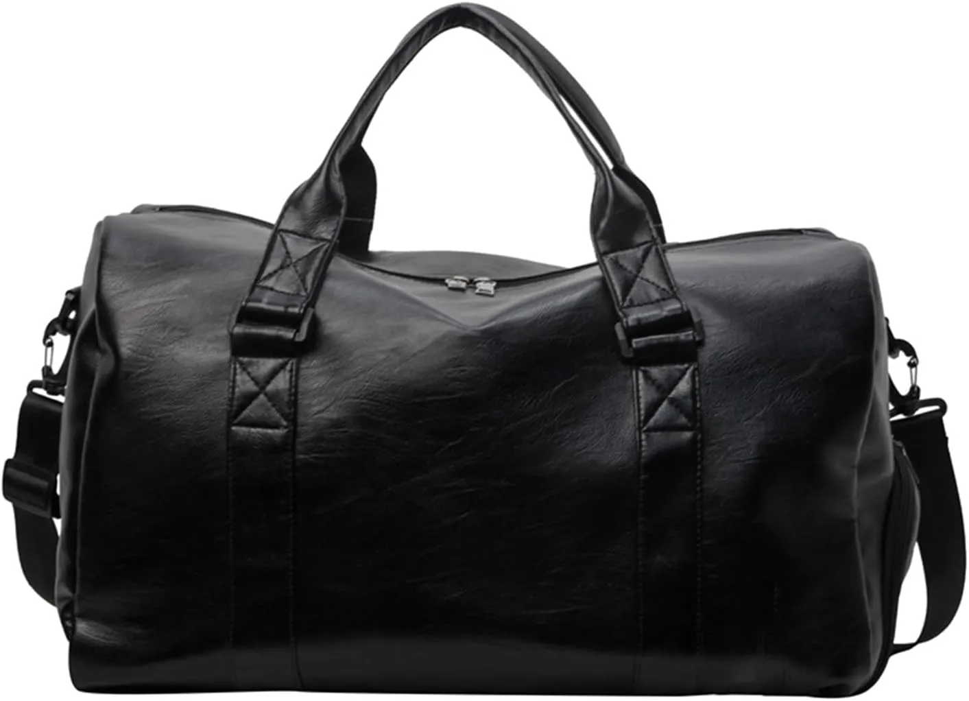 Duffle Travel Bag Waterproof Leather Weekend Bag Carry On Hangbag With Shoe Compartment & Wet Pocket,Sports Tote Gym Bag Hospital Bags,Overnight Bag For Men (Black)