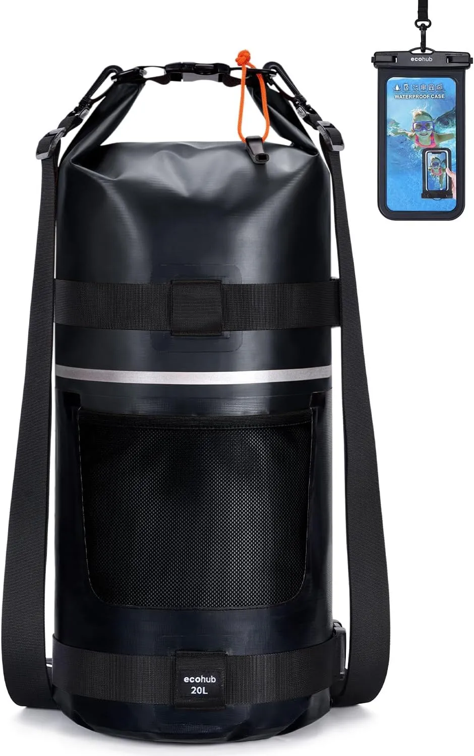 ECOHUB Waterproof Dry Bag for Women Men, 5L/10L/20L Roll Top Lightweight Dry Storage Bag Backpack for Travel Kayaking Hiking Floating with Waterproof Phone Case
