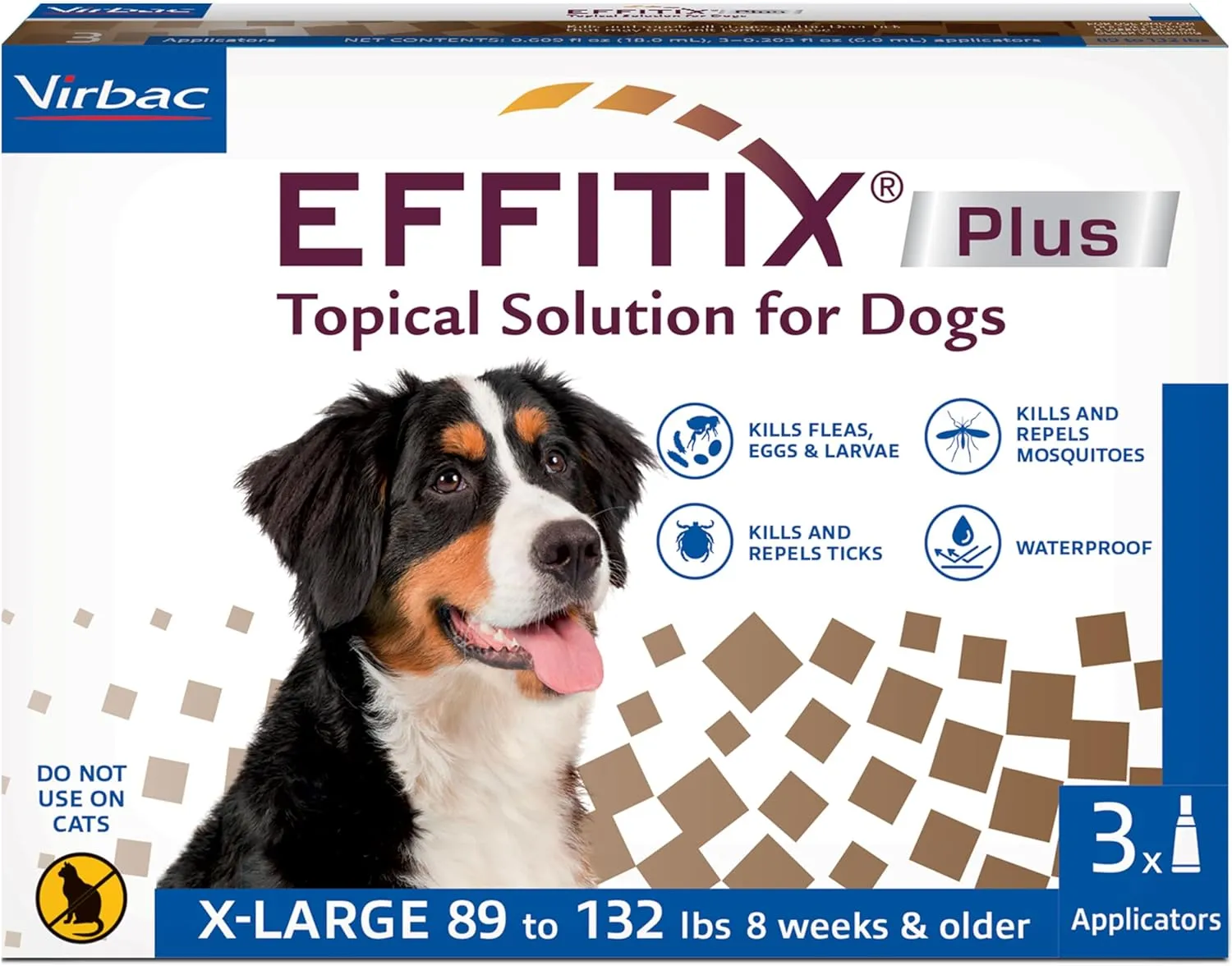 EFFITIX PLUS Topical Solution for Dogs - Waterproof Dog Flea and Tick Treatment for X-Large Dogs (89-132lbs) 3 Doses by Virbac