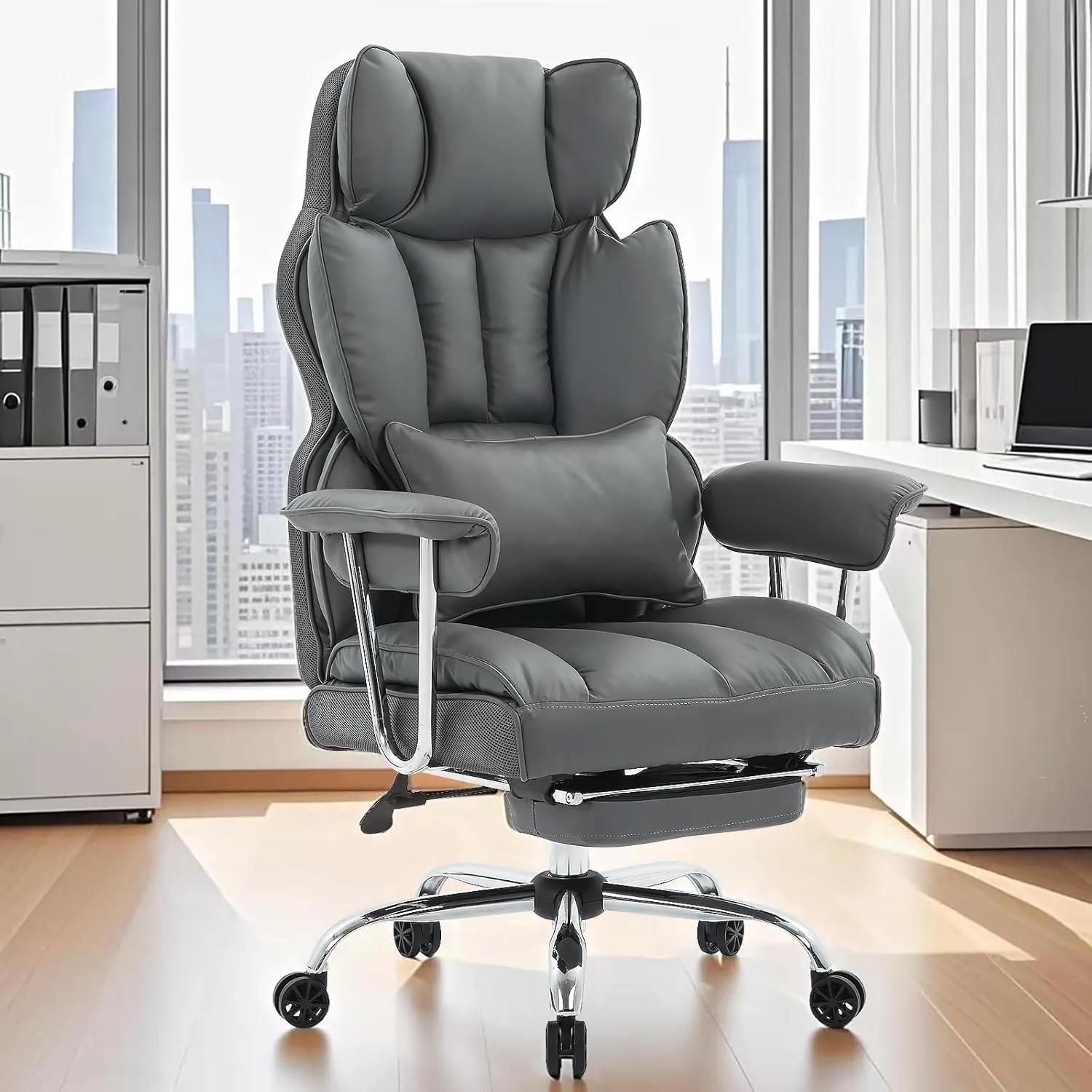 Efomao Big and Tall Executive Office Chair for Heavy People, High Back Computer Chair with Foot Rest, Home Office Desk Chairs, Mineral Grey