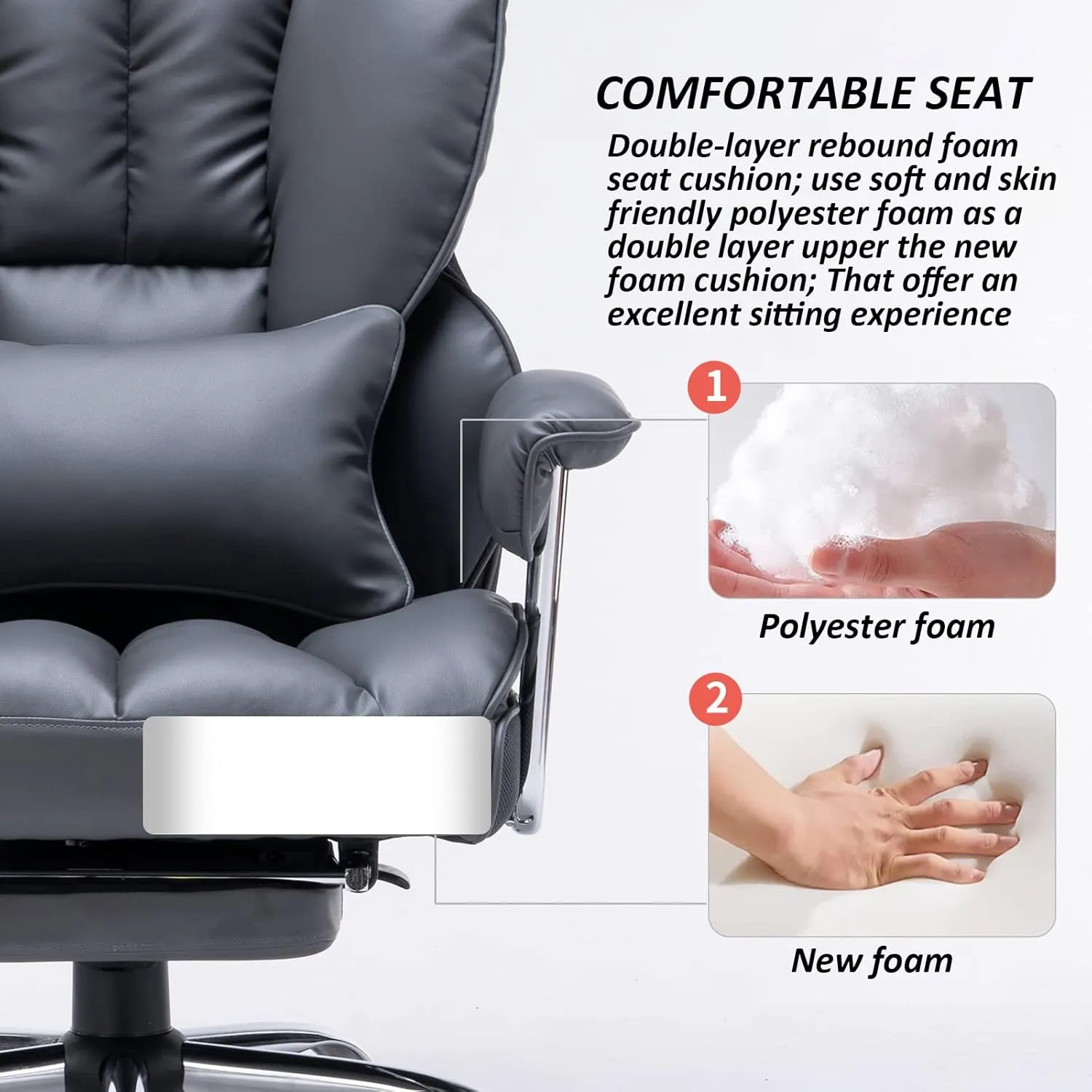 Efomao Big and Tall Executive Office Chair for Heavy People, High Back Computer Chair with Foot Rest, Home Office Desk Chairs, Mineral Grey