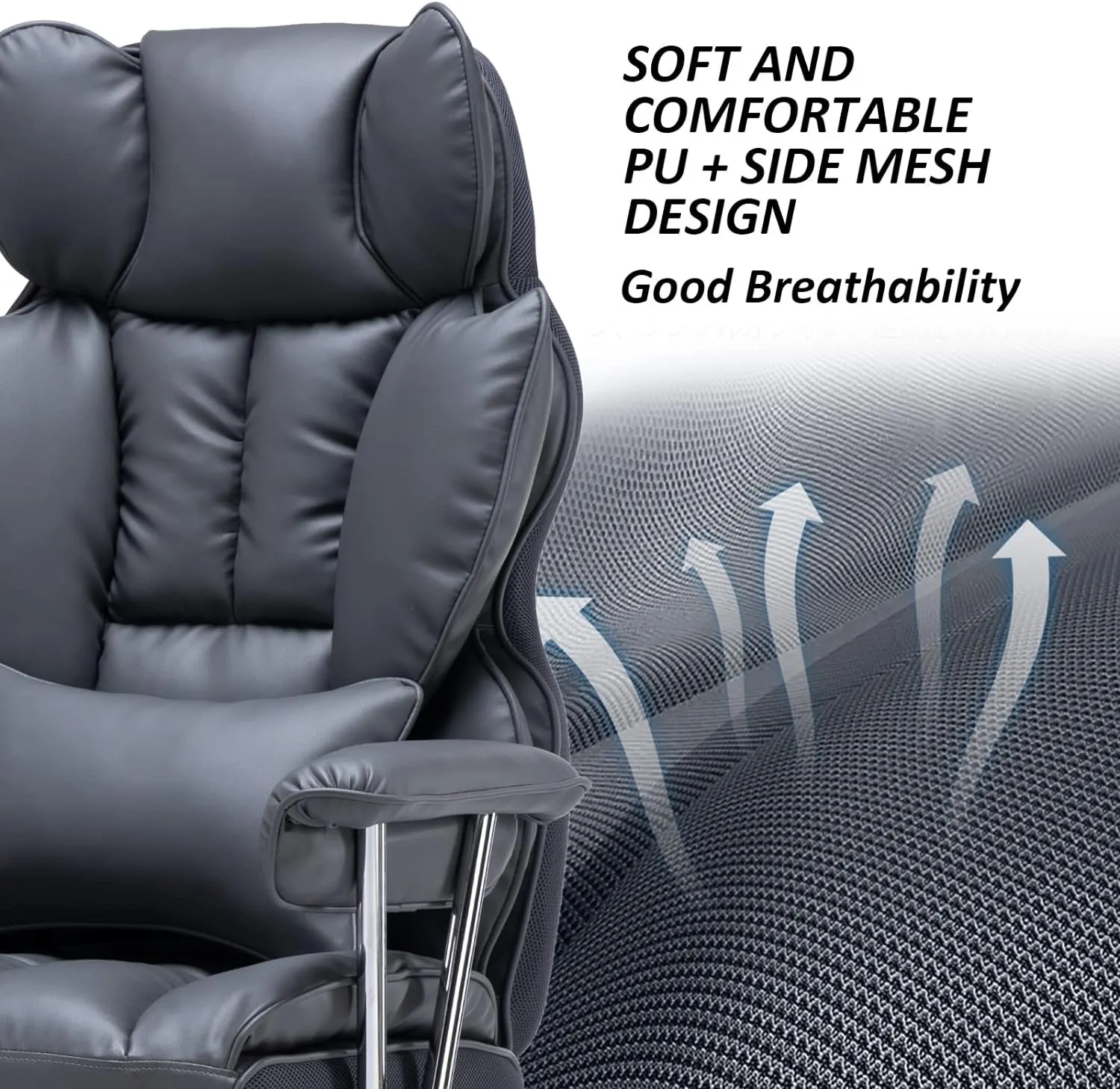 Efomao Big and Tall Executive Office Chair for Heavy People, High Back Computer Chair with Foot Rest, Home Office Desk Chairs, Mineral Grey