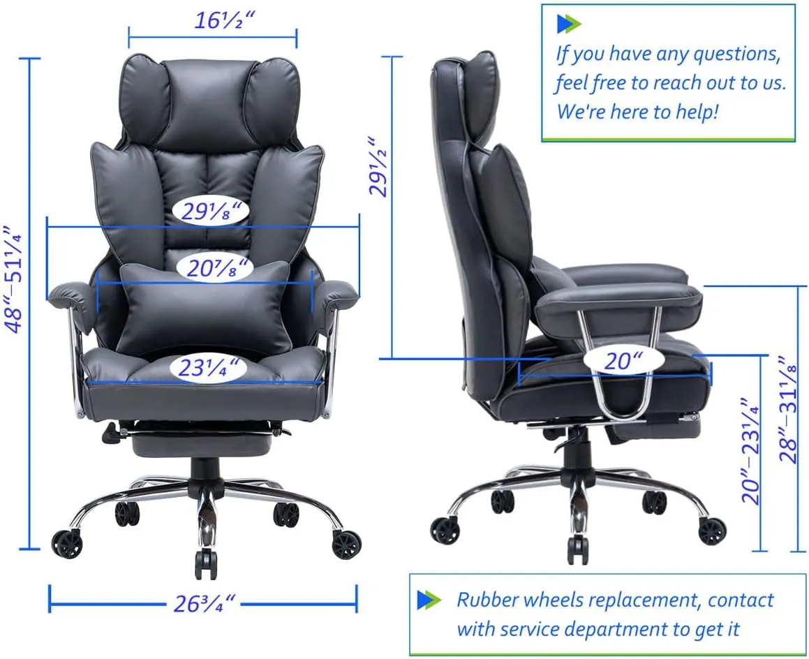 Efomao Big and Tall Executive Office Chair for Heavy People, High Back Computer Chair with Foot Rest, Home Office Desk Chairs, Mineral Grey