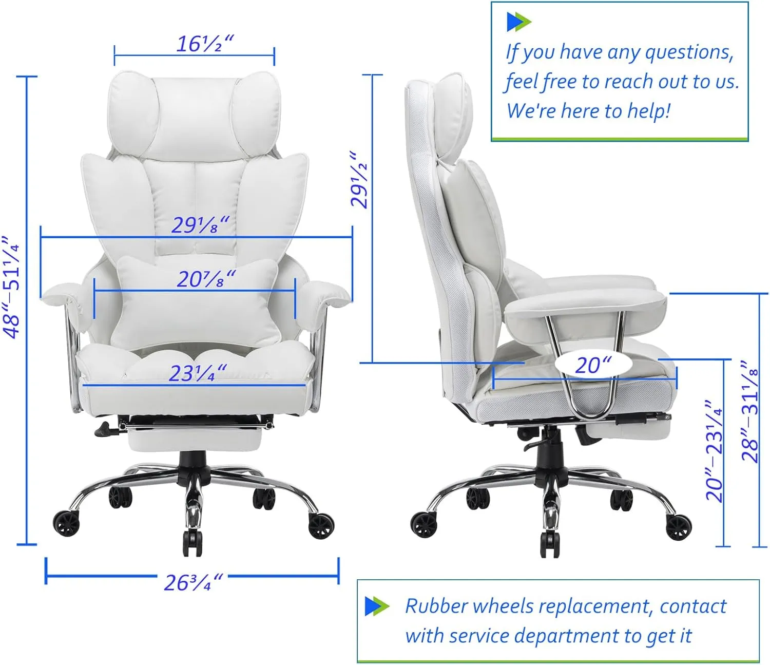 Efomao Big and Tall Office Chair 400lbs – PU Leather Executive Office Chair with Lumbar Support & Leg Rest, Heavy-Duty Computer Chair for Home Office, White by boahaus