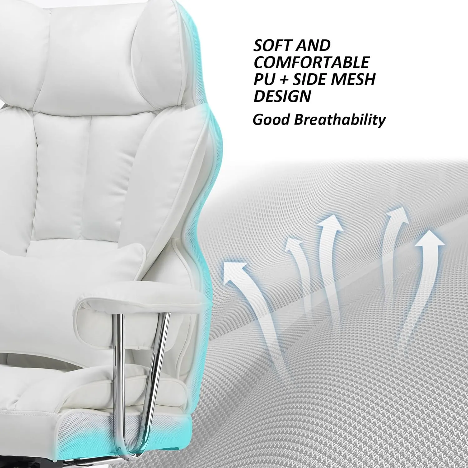 Efomao Big and Tall Office Chair 400lbs – PU Leather Executive Office Chair with Lumbar Support & Leg Rest, Heavy-Duty Computer Chair for Home Office, White by boahaus