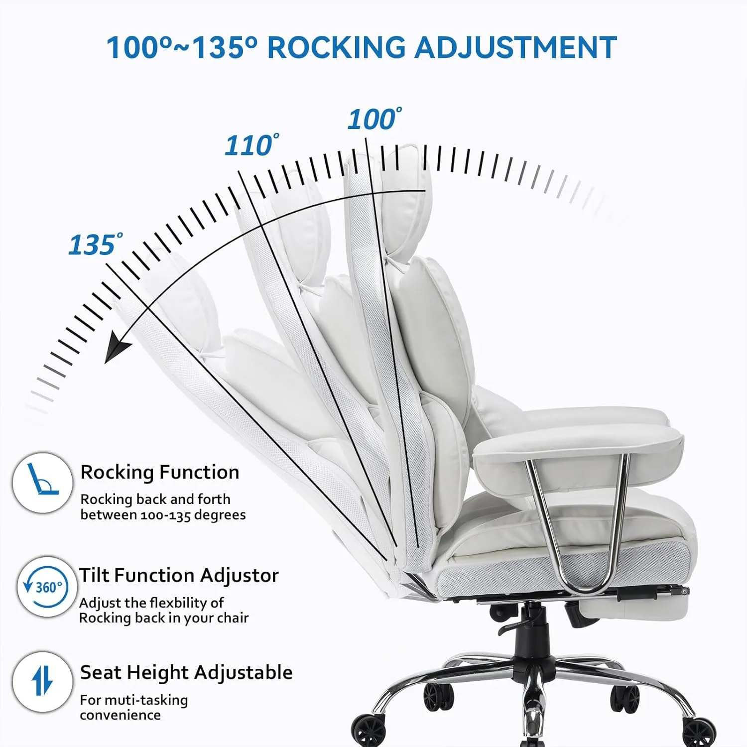 Efomao Big and Tall Office Chair 400lbs – PU Leather Executive Office Chair with Lumbar Support & Leg Rest, Heavy-Duty Computer Chair for Home Office, White by boahaus